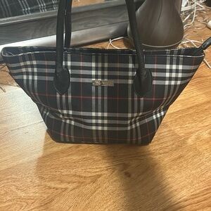Burberry Black and Red Plaid Tote Bag